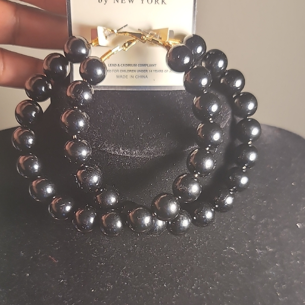 Elegant Black Beaded Hoop Earrings